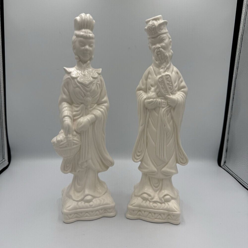 MCM Ardco White Ceramic Porcelain Asian Man & Woman  Sculptures Figurine Vintage